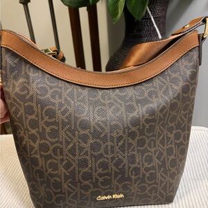Calvin Klein Tan and Brown Hobo Bag